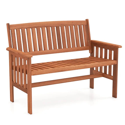 Outdoor Wood Garden Bench 2-Person Patio Park Bench with Backrest Armrests and Slatted Seat - Outdoor Benches