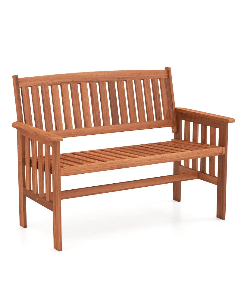 Outdoor Wood Garden Bench 2-Person Patio Park Bench with Backrest Armrests and Slatted Seat - Outdoor Benches