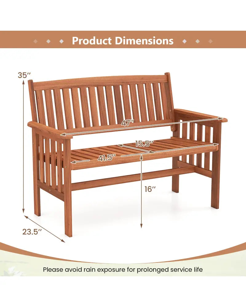 Outdoor Wood Garden Bench 2-Person Patio Park Bench with Backrest Armrests and Slatted Seat - Outdoor Benches