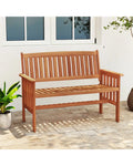 Outdoor Wood Garden Bench 2-Person Patio Park Bench with Backrest Armrests and Slatted Seat - Outdoor Benches