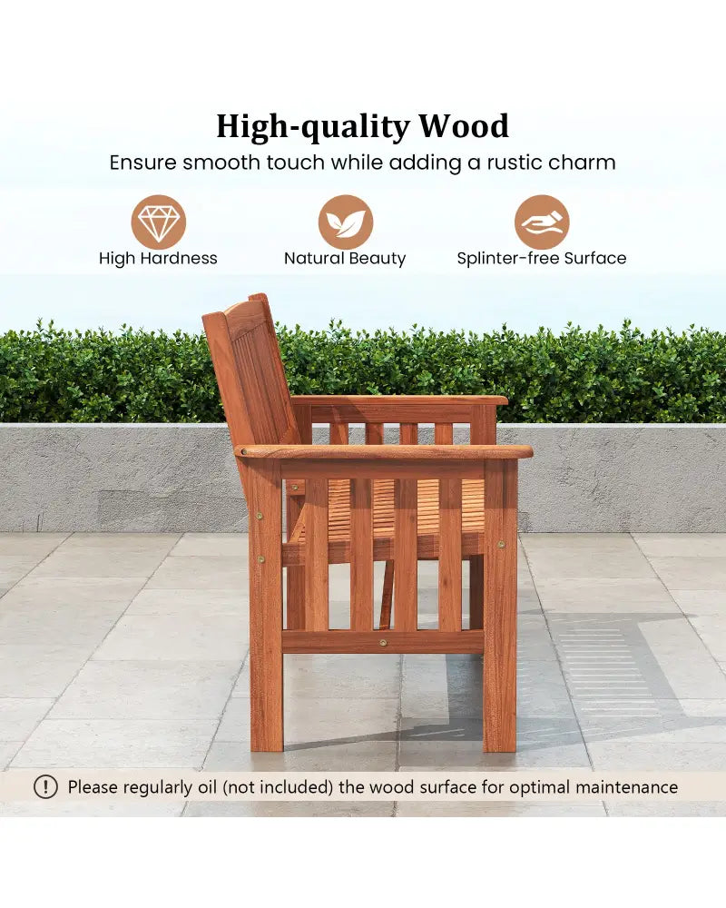 Outdoor Wood Garden Bench 2-Person Patio Park Bench with Backrest Armrests and Slatted Seat - Outdoor Benches