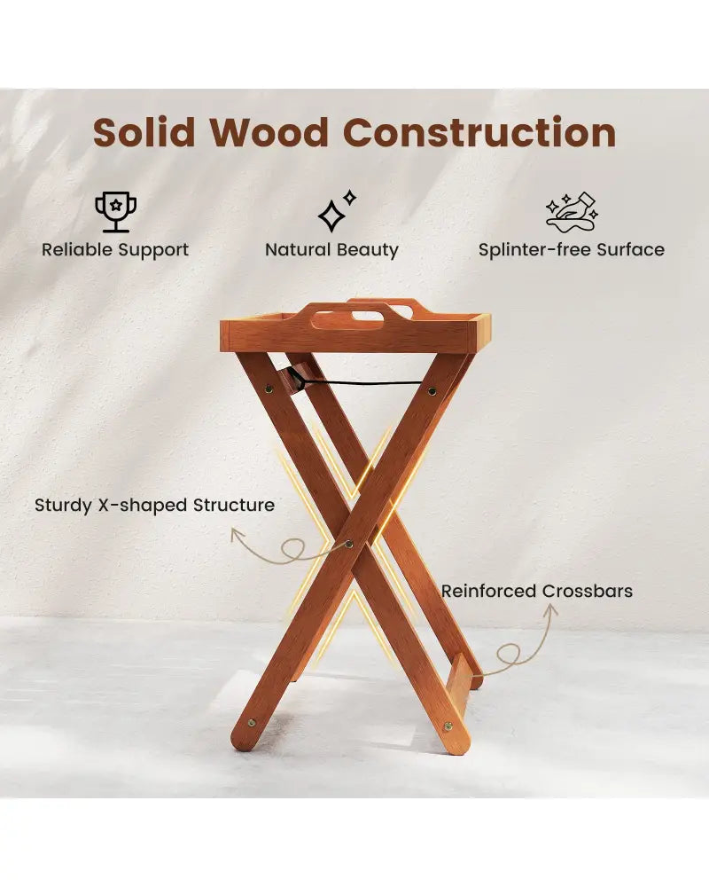 Outdoor Wood Tray Table Portable Side End Table with Folding Frame - Patio Coffee Tables