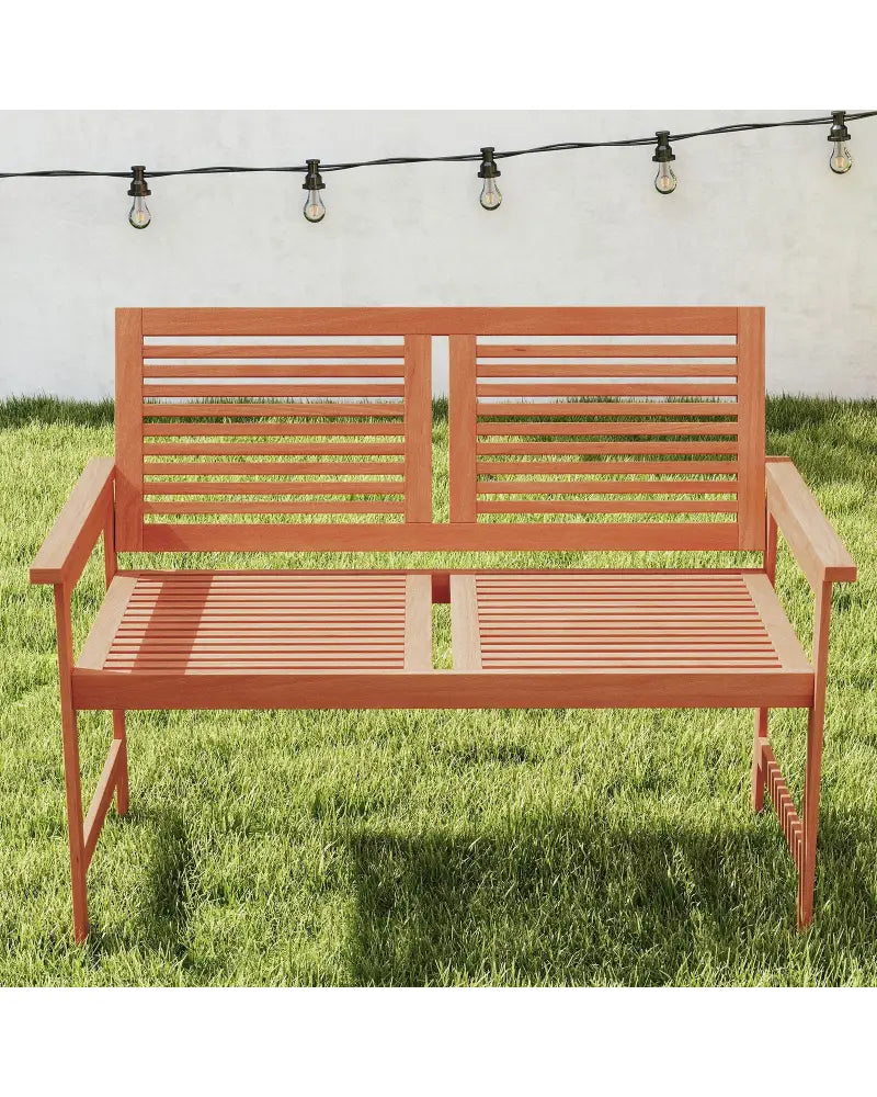 Outdoor Wooden Bench 2-Person Patio Bench with Slatted Backrest and Seat - Natural - Outdoor Benches