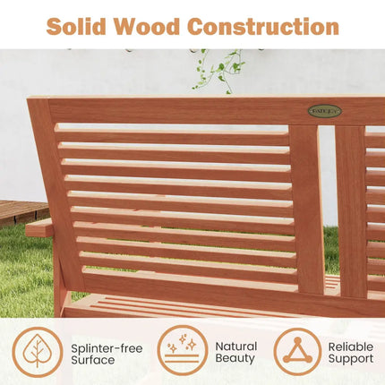 Outdoor Wooden Bench 2-Person Patio Bench with Slatted Backrest and Seat - Natural - Outdoor Benches