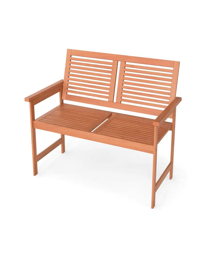 Outdoor Wooden Bench 2-Person Patio Bench with Slatted Backrest and Seat - Natural - Outdoor Benches