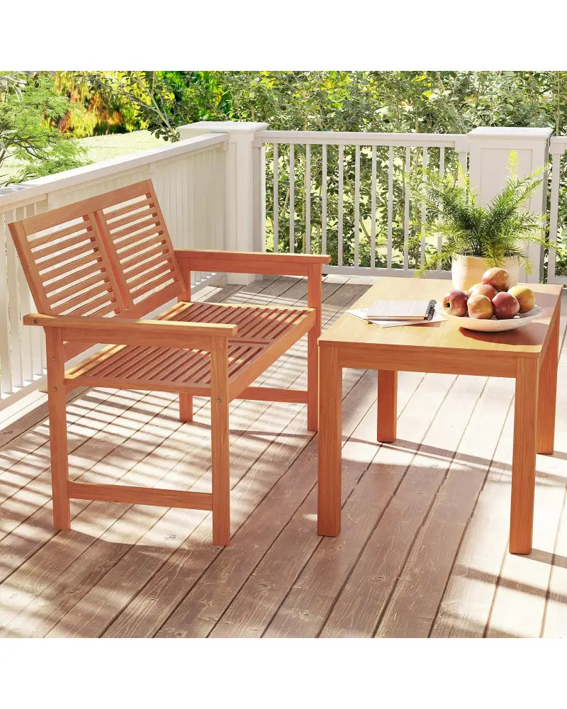 Outdoor Wooden Bench 2-Person Patio Bench with Slatted Backrest and Seat - Natural - Outdoor Benches