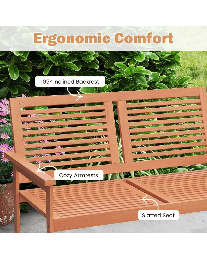 Outdoor Wooden Bench 2-Person Patio Bench with Slatted Backrest and Seat - Natural - Outdoor Benches