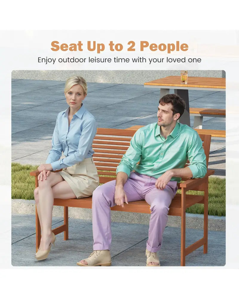 Outdoor Wooden Bench 2-Person Patio Bench with Slatted Backrest and Seat - Natural - Outdoor Benches