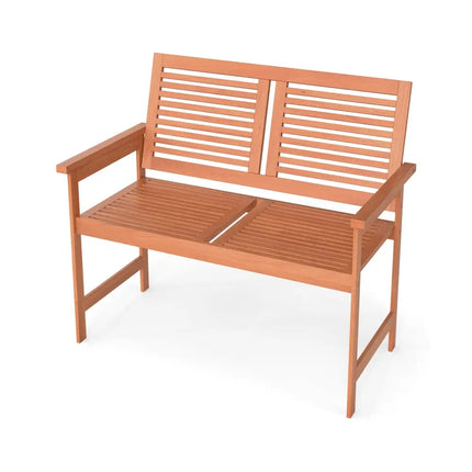 Outdoor Wooden Bench 2-Person Patio Bench with Slatted Backrest and Seat - Natural - Outdoor Benches