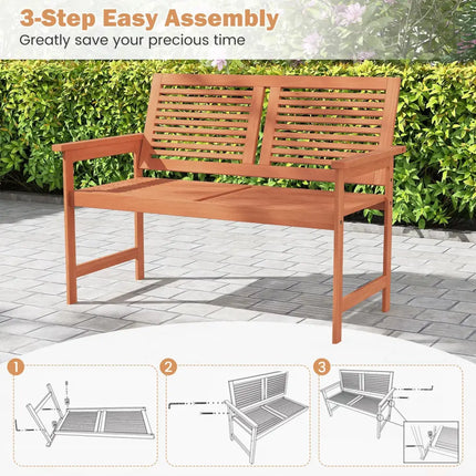 Outdoor Wooden Bench 2-Person Patio Bench with Slatted Backrest and Seat - Natural - Outdoor Benches