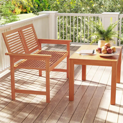 Outdoor Wooden Bench 2-Person Patio Bench with Slatted Backrest and Seat - Natural - Outdoor Benches