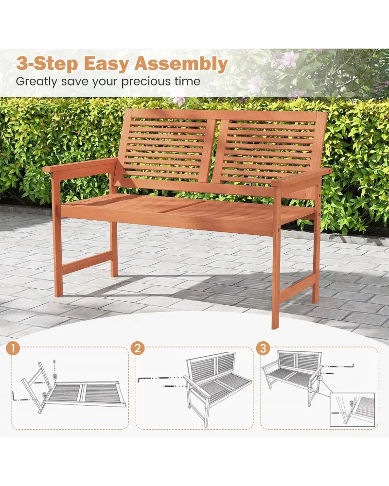 Outdoor Wooden Bench 2-Person Patio Bench with Slatted Backrest and Seat - Natural - Outdoor Benches
