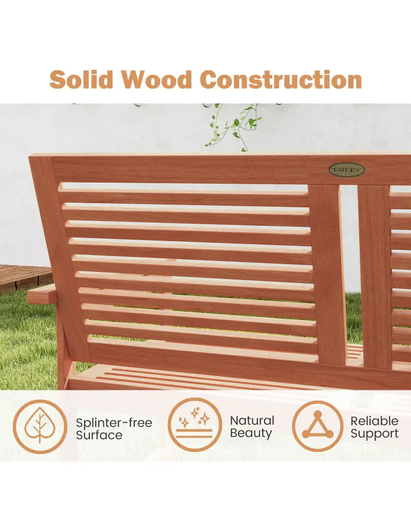 Outdoor Wooden Bench 2-Person Patio Bench with Slatted Backrest and Seat - Natural - Outdoor Benches