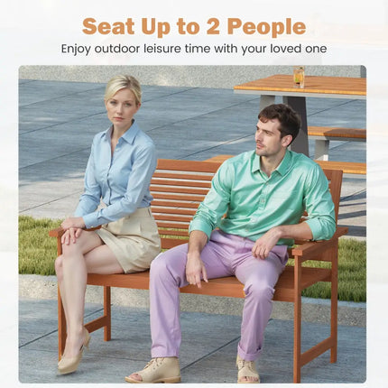 Outdoor Wooden Bench 2-Person Patio Bench with Slatted Backrest and Seat - Natural - Outdoor Benches