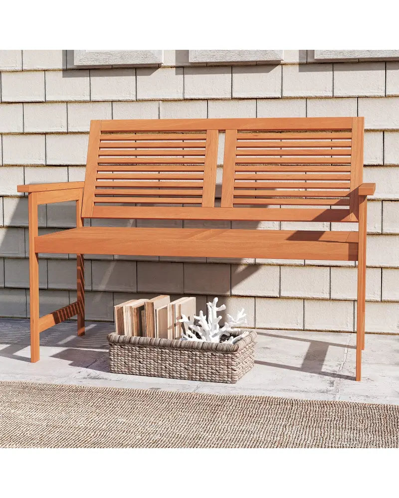 Outdoor Wooden Bench 2-Person Patio Bench with Slatted Backrest and Seat - Natural - Outdoor Benches