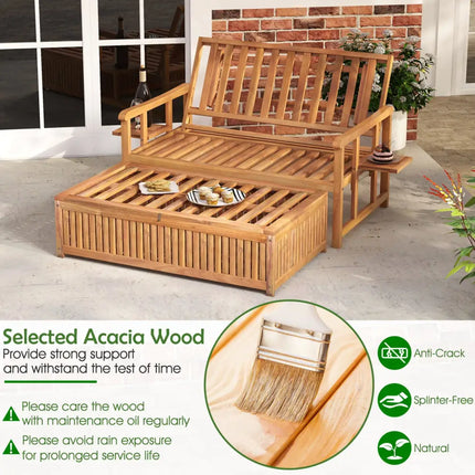 Outdoor Wooden Daybed with 4-Level Backrest and Removable Cushions-White - White - Outdoor Chaise Lounges