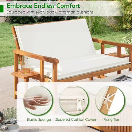 Outdoor Wooden Daybed with 4-Level Backrest and Removable Cushions-White - White - Outdoor Chaise Lounges
