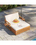 Outdoor Wooden Daybed with 4-Level Backrest and Removable Cushions-White - White - Outdoor Chaise Lounges