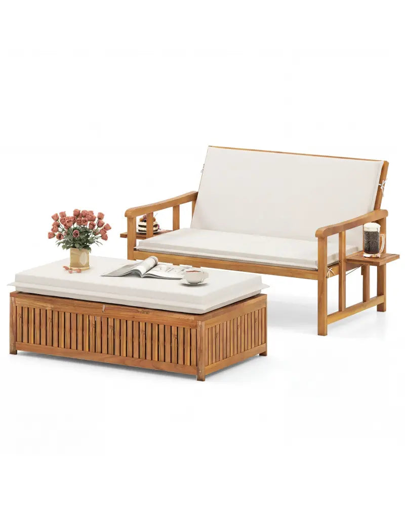 Outdoor Wooden Daybed with 4-Level Backrest and Removable Cushions-White - White - Outdoor Chaise Lounges