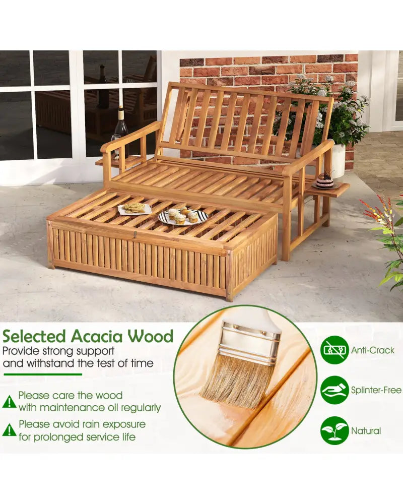Outdoor Wooden Daybed with 4-Level Backrest and Removable Cushions-White - White - Outdoor Chaise Lounges
