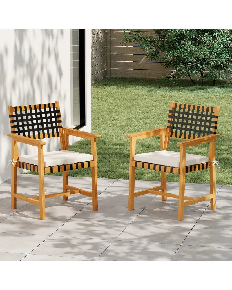 Outdoor Wooden Dining Chair Set of 2 with Armrests and Curved Back-White - White - Patio Dining Chairs