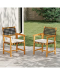 Outdoor Wooden Dining Chair Set of 2 with Armrests and Curved Back-White - White - Patio Dining Chairs