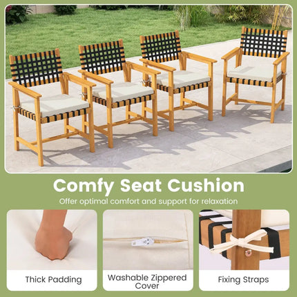 Outdoor Wooden Dining Chair Set of 2 with Armrests and Curved Back-White - White - Patio Dining Chairs