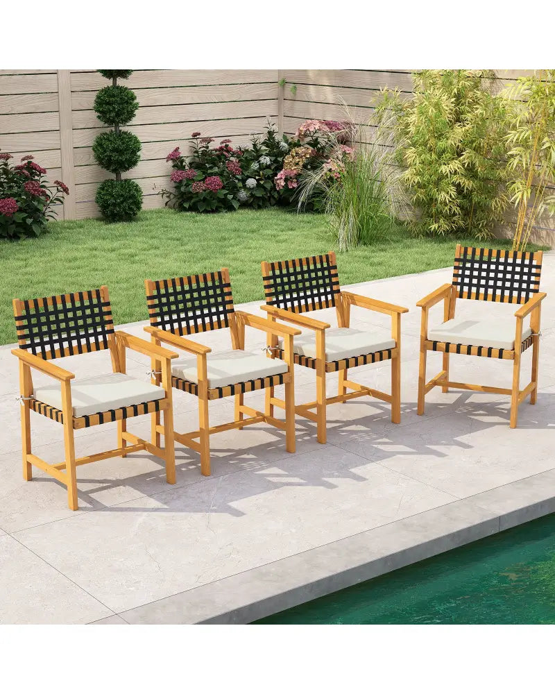 Outdoor Wooden Dining Chair Set of 2 with Armrests and Curved Back-White - White - Patio Dining Chairs