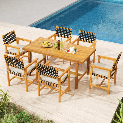 Outdoor Wooden Dining Chair Set of 2 with Armrests and Curved Back-White - White - Patio Dining Chairs