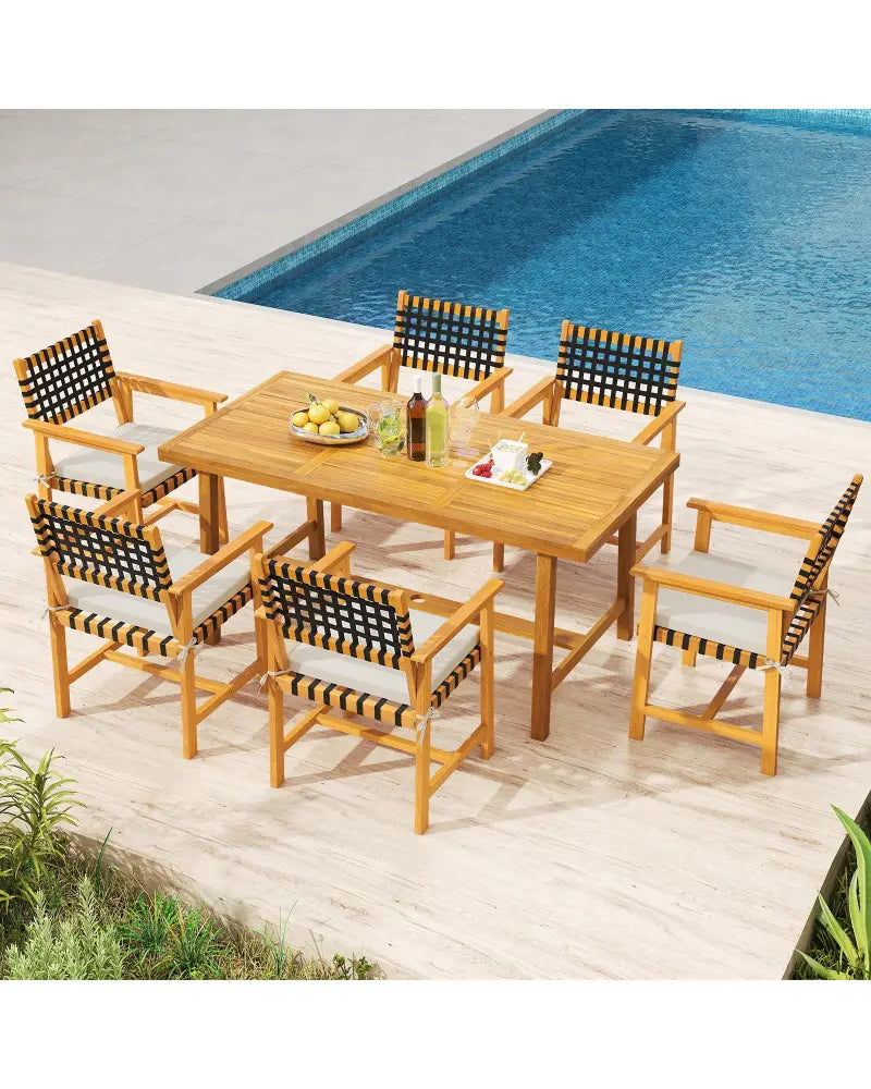Outdoor Wooden Dining Chair Set of 2 with Armrests and Curved Back-White - White - Patio Dining Chairs
