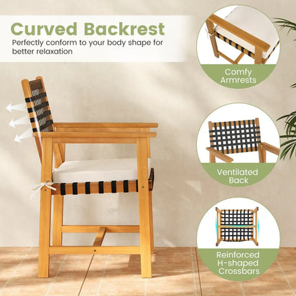 Outdoor Wooden Dining Chair Set of 2 with Armrests and Curved Back-White - White - Patio Dining Chairs