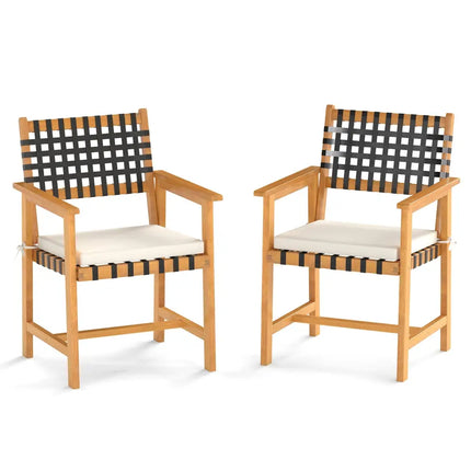 Outdoor Wooden Dining Chair Set of 2 with Armrests and Curved Back-White - White - Patio Dining Chairs