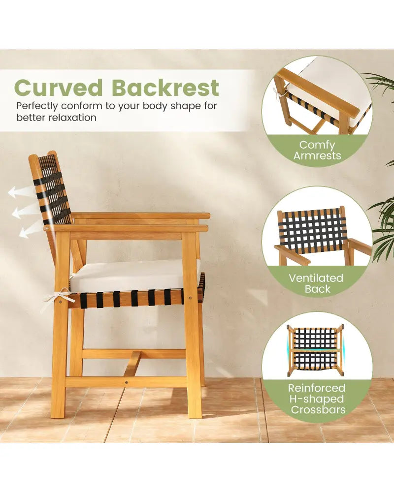 Outdoor Wooden Dining Chair Set of 2 with Armrests and Curved Back-White - White - Patio Dining Chairs