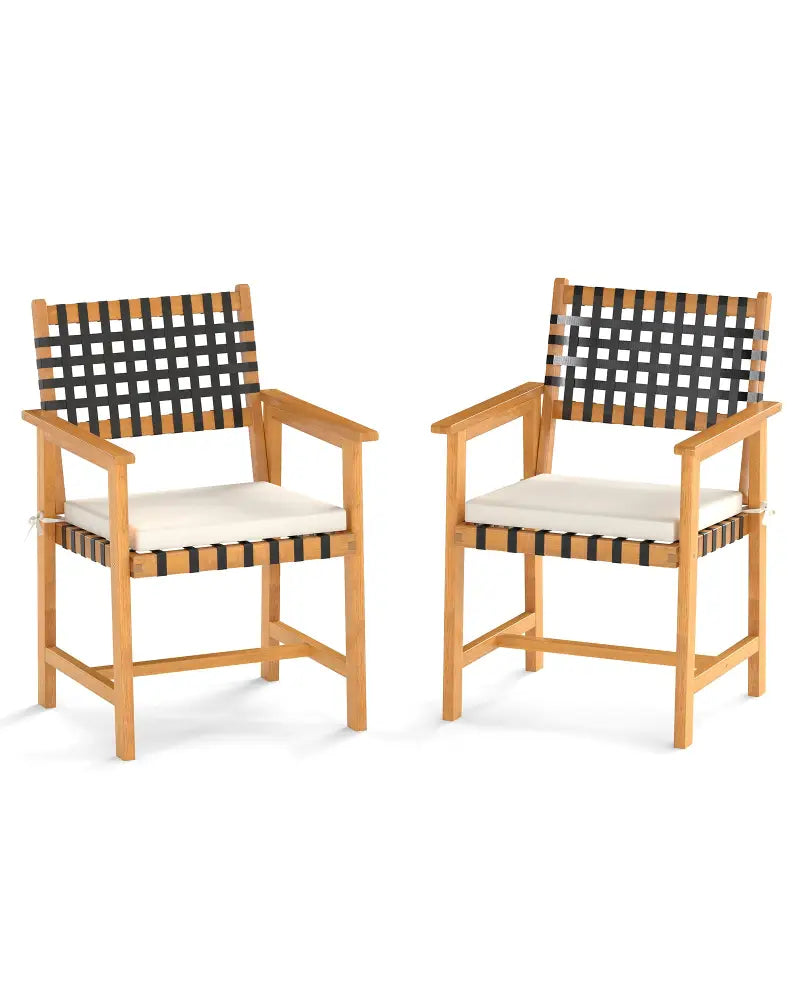 Outdoor Wooden Dining Chair Set of 2 with Armrests and Curved Back-White - White - Patio Dining Chairs