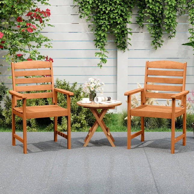 Outdoor Wooden Dining Chairs with Inclined Backrests and Slatted Seats - Natural - Patio Dining Chairs