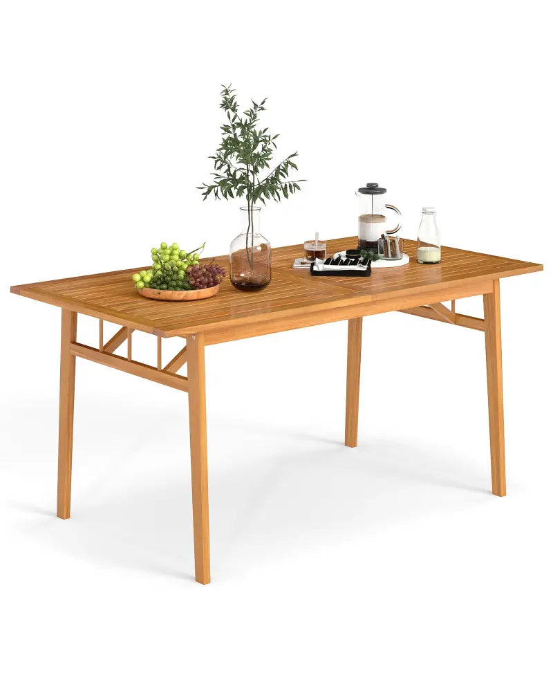 Outdoor Wooden Dining Table with Umbrella Hole and Stable Base - Natural - Patio Dining Tables
