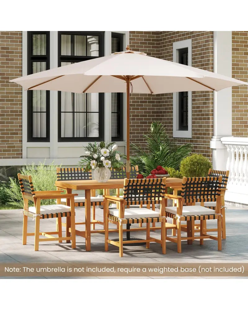 Outdoor Wooden Dining Table with Umbrella Hole and Stable Base - Natural - Patio Dining Tables