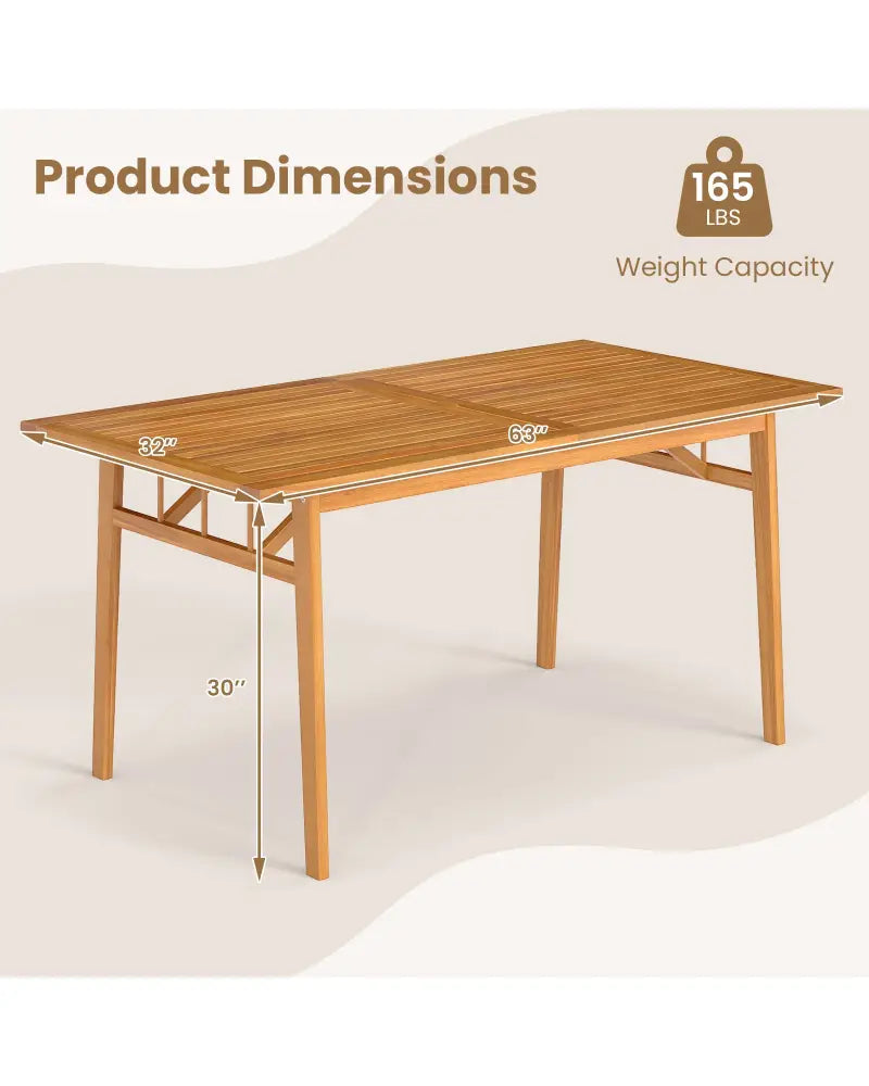 Outdoor Wooden Dining Table with Umbrella Hole and Stable Base - Natural - Patio Dining Tables
