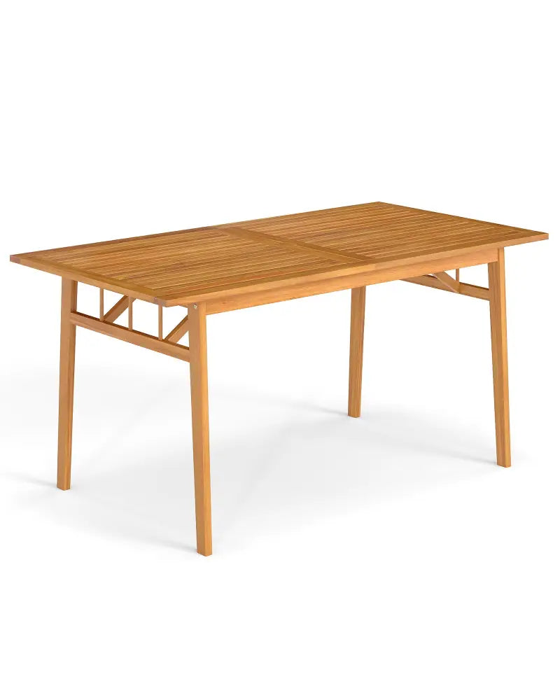 Outdoor Wooden Dining Table with Umbrella Hole and Stable Base - Natural - Patio Dining Tables