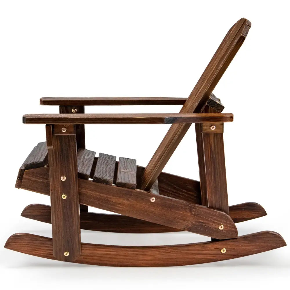 Outdoor Wooden Kid Adirondack Rocking Chair with Slatted Seat-Coffee - Coffee - Kids Chairs & Seating