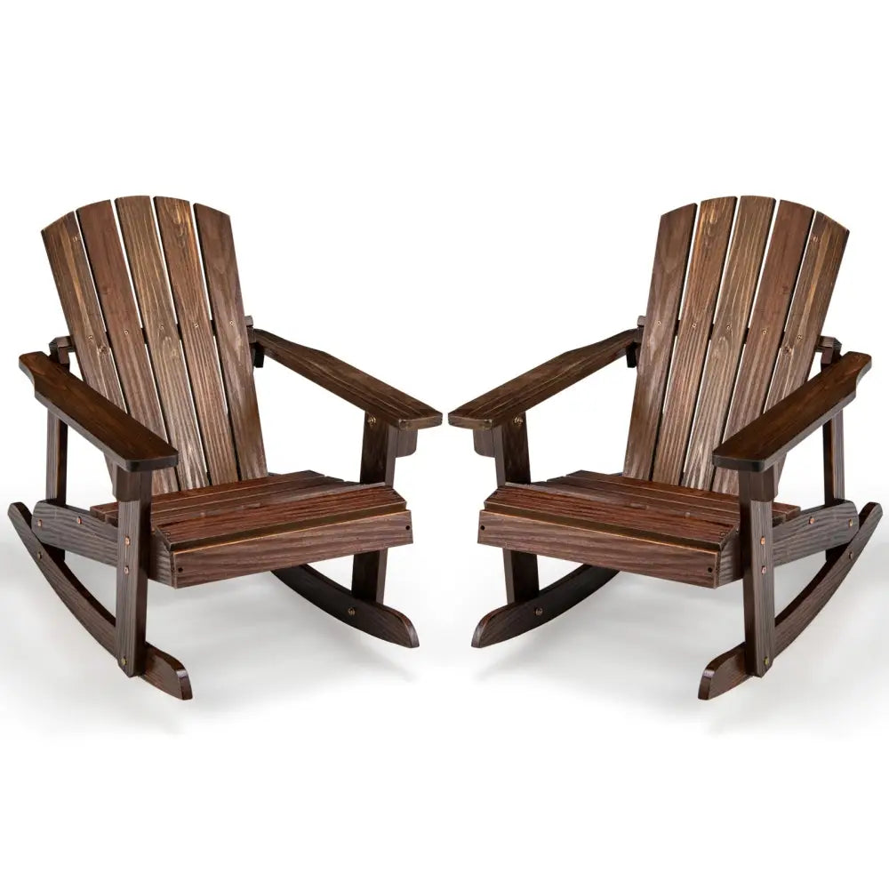 Outdoor Wooden Kid Adirondack Rocking Chair with Slatted Seat-Coffee - Coffee - Kids Chairs & Seating