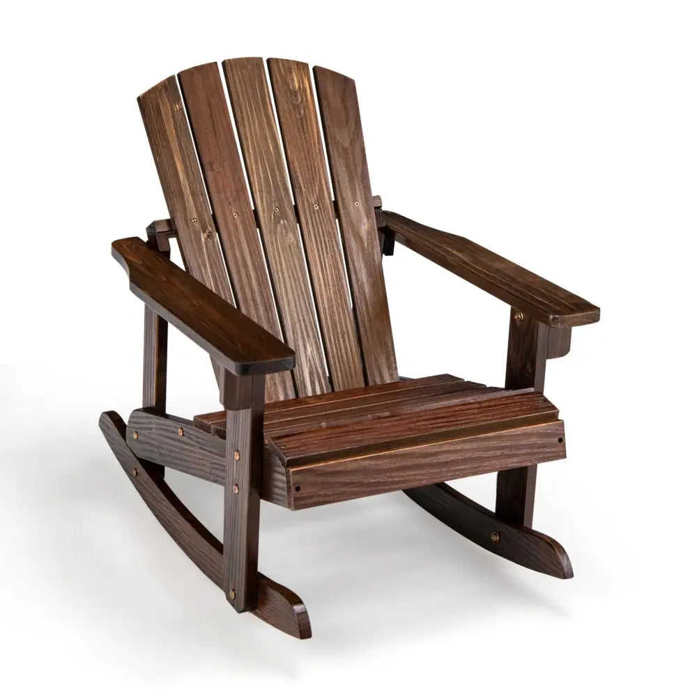 Outdoor Wooden Kid Adirondack Rocking Chair with Slatted Seat-Coffee - Coffee - Kids Chairs & Seating