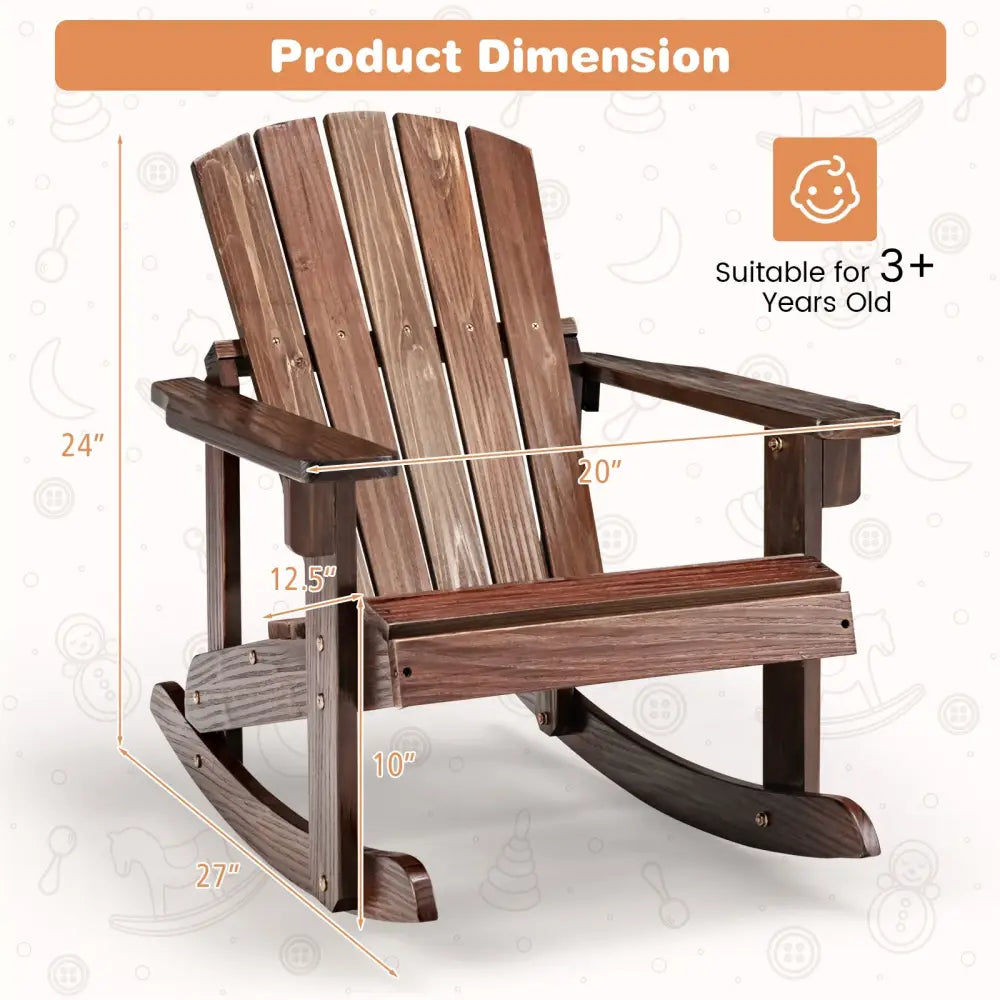 Outdoor Wooden Kid Adirondack Rocking Chair with Slatted Seat-Coffee - Coffee - Kids Chairs & Seating