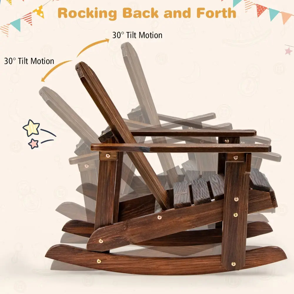 Outdoor Wooden Kid Adirondack Rocking Chair with Slatted Seat-Coffee - Coffee - Kids Chairs & Seating