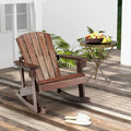 Outdoor Wooden Kid Adirondack Rocking Chair with Slatted Seat-Coffee - Coffee - Kids Chairs & Seating