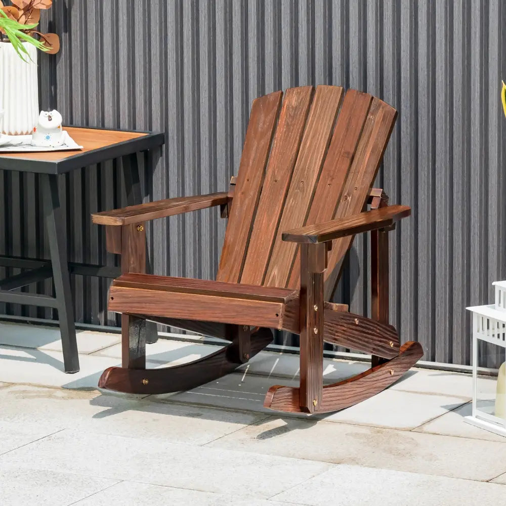 Outdoor Wooden Kid Adirondack Rocking Chair with Slatted Seat-Coffee - Coffee - Kids Chairs & Seating