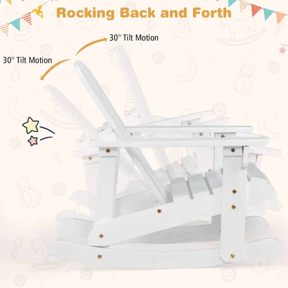Outdoor Wooden Kid Adirondack Rocking Chair with Slatted Seat-White - White - Kids Chairs & Seating