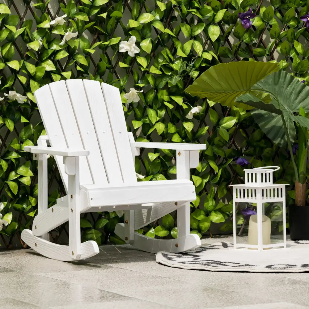 Outdoor Wooden Kid Adirondack Rocking Chair with Slatted Seat-White - White - Kids Chairs & Seating
