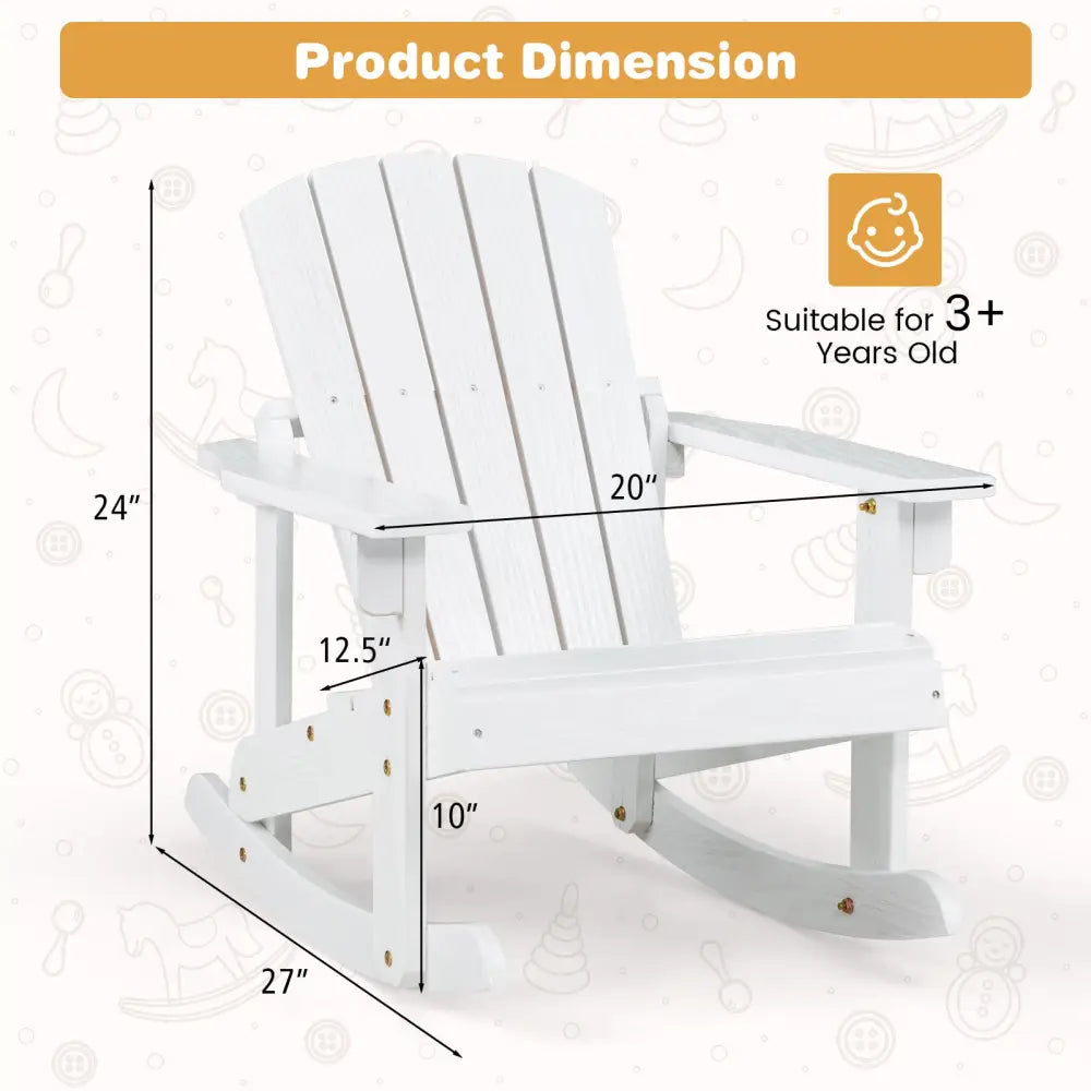 Outdoor Wooden Kid Adirondack Rocking Chair with Slatted Seat-White - White - Kids Chairs & Seating