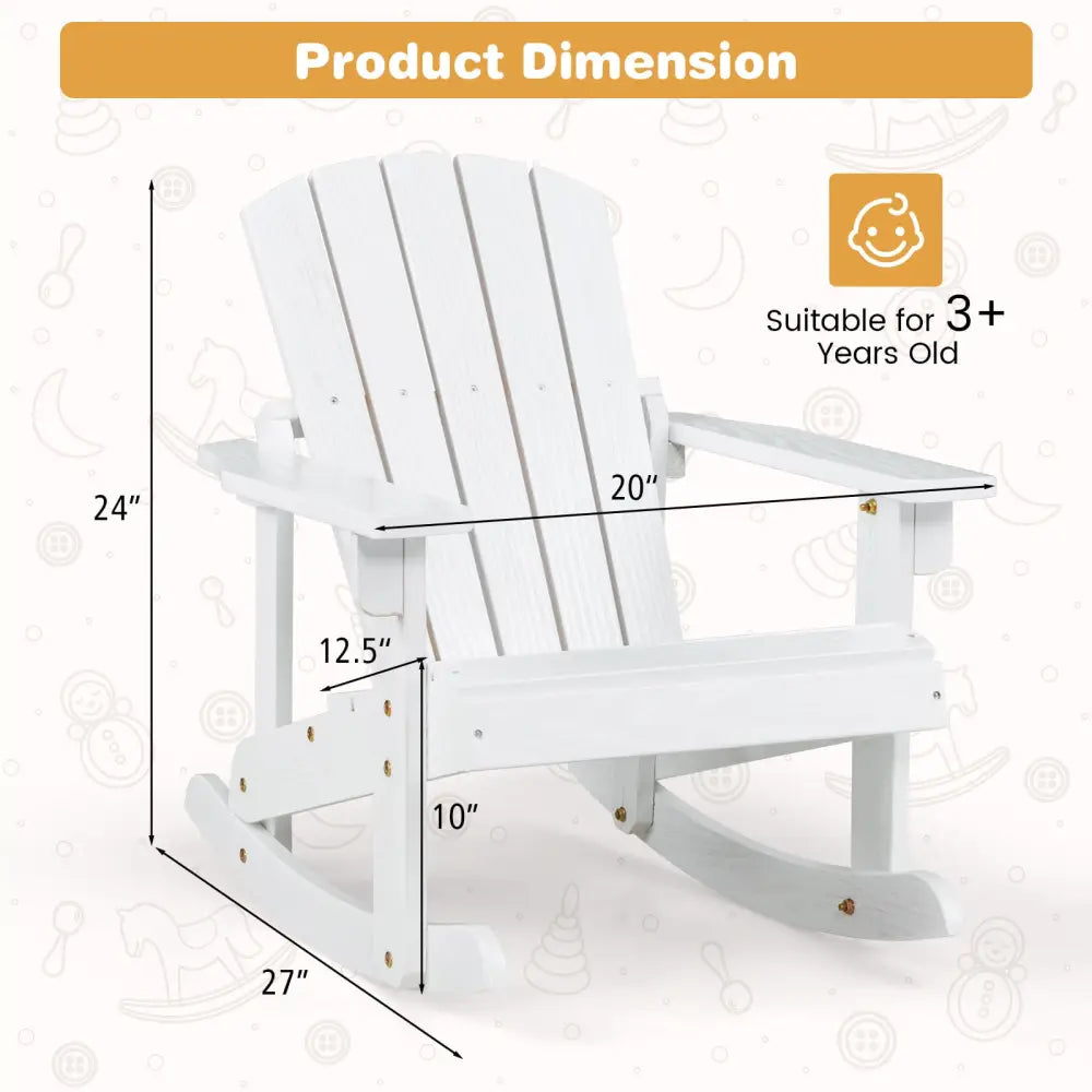 Outdoor Wooden Kid Adirondack Rocking Chair with Slatted Seat-White - White - Kids Chairs & Seating